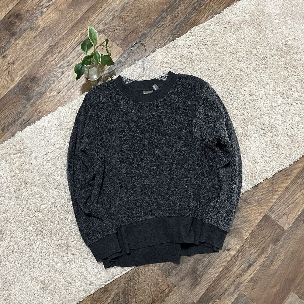 Zella Casual Oversized Charcoal Gray Colorblock Sherpa Fleece Inside Out Sweater